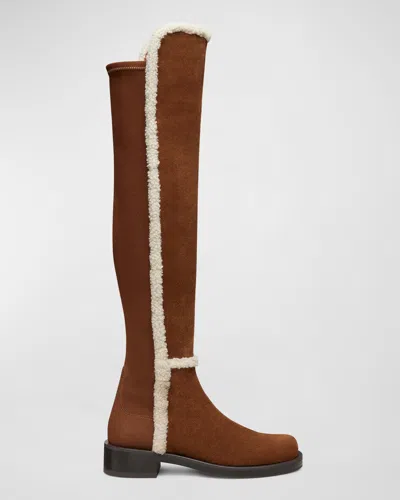 Stuart Weitzman 5050 Bold Suede Shearling Knee Boots In Deep Coffee/nat/deep Coffee