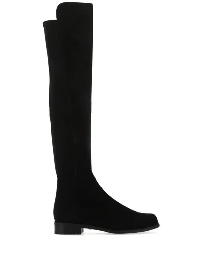 Stuart Weitzman Suede And Fabric Knee-high Block Heel Boots In Black