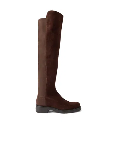 Stuart Weitzman 5050 Celia Suede And Stretch Over-the-knee Boots In Brown