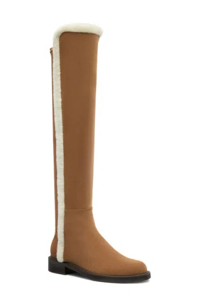 Stuart Weitzman 5050 Cozy Gisele Over The Knee Boot With Genuine Shearling Trim In Toasted Almond/natural