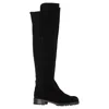 Stuart Weitzman Suede And Fabric Knee-high Block Heel Boots In Black