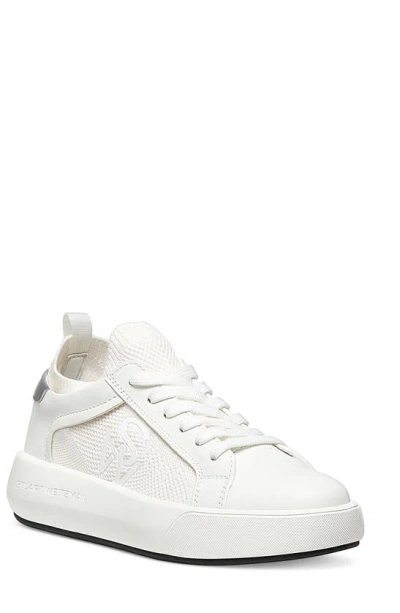Stuart Weitzman Women's 5050 Pro Leather & Knit Low-top Sneakers In White/ Silver Leather