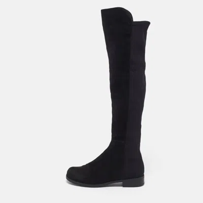 Pre-owned Stuart Weitzman 5050 Size 35.5 Black Fabric And Suede Knee Length Boots