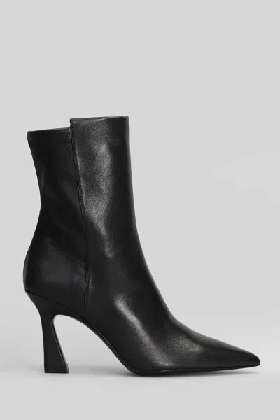 STUART WEITZMAN 5050 VINNIE HIGH HEELS ANKLE BOOTS IN BLACK LEATHER