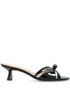 Stuart Weitzman Felicity Leather Bow Kitten-heel Mules In 黑色