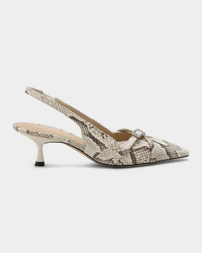 Stuart Weitzman 50mm Georgie Snake-embossed Leather Slingback Pumps In White