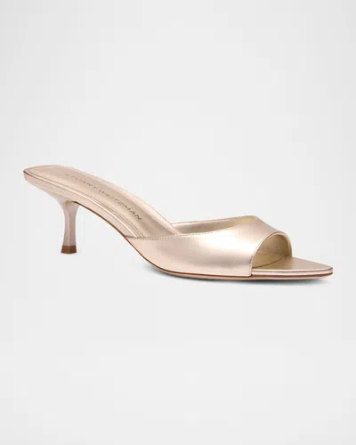 Stuart Weitzman 50mm Lexington Metallic Leather Mules In Neutral