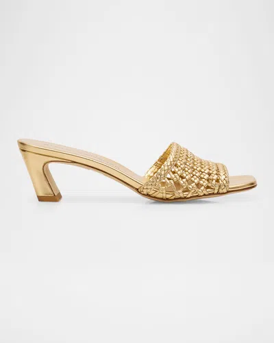 Stuart Weitzman 50mm Marina Woven Metallic Leather Mules In Multi