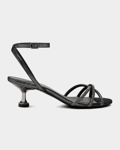 Stuart Weitzman 50mm Nudistini Shine Leather Noir Ankle-strap Sandals In Black