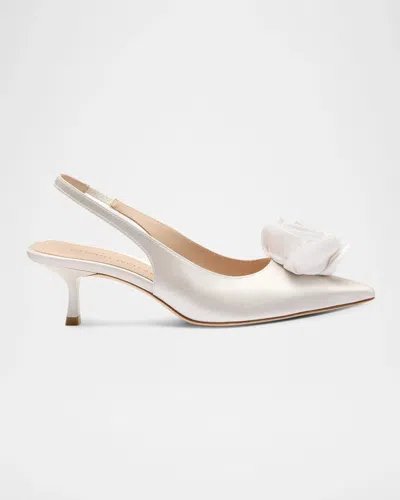 Stuart Weitzman 50mm Paloma Floral Satin Slingback Pumps In White