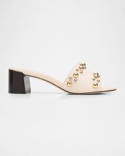 Stuart Weitzman 50mm Perry Embellished Leather Slide Sandals