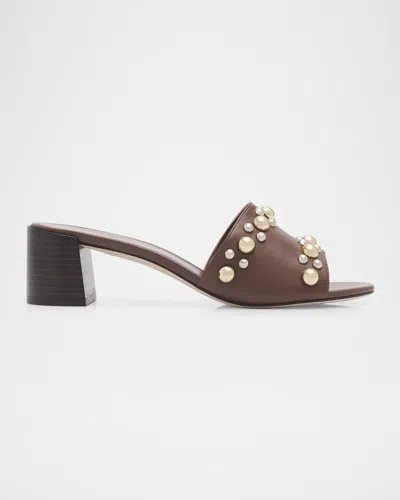 Stuart Weitzman 50mm Perry Embellished Leather Slide Sandals