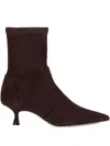 Stuart Weitzman Pointed Toe Kitten Heel Ankle Boots In Brown