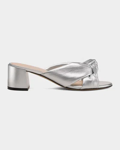 Stuart Weitzman 50mm Soplaya Metallic Leather Mule Sandals In Gray