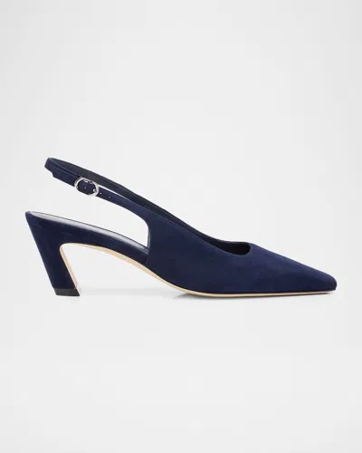 Stuart Weitzman 50mm Stassi Suede Slingback Pumps In Blue
