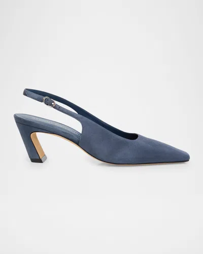 Stuart Weitzman 50mm Stassi Suede Slingback Pumps In Blue