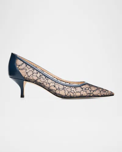 Stuart Weitzman 50mm Stuart Power Lace Pumps In Deep Sea Blue
