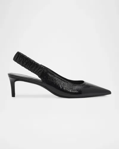 Stuart Weitzman 50mm Stuart Ruche Patent Leather Slingback Pumps In Black
