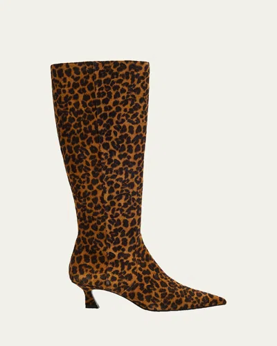 Stuart Weitzman 50mm Vinnie Leopard-printed Suede Knee-high Boots In Brown