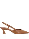 Stuart Weitzman 'winnie' Brown Slingback Pumps Wirh Medium Heel In Leather Woman In Brown