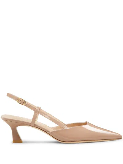 Stuart Weitzman Vinnie Patent Kitten Slingback Pumps In Beige