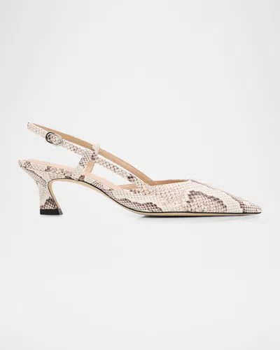 Stuart Weitzman 50mm Vinnie Snake-embossed Leather Slingback Pumps In White