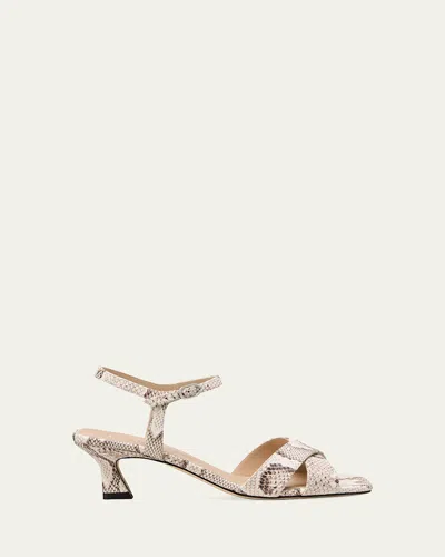 Stuart Weitzman 50mm Vinnie Snake-embossed Leather Sandals In Neutral
