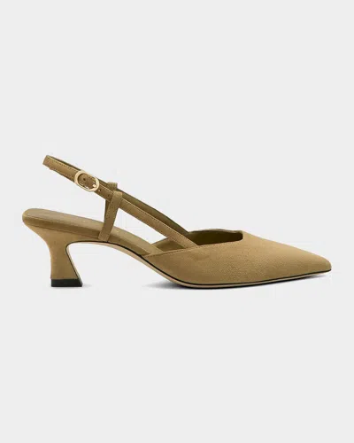 Stuart Weitzman 50mm Vinnie Suede Slingback Pumps In Brown