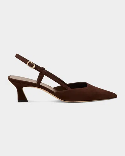 Stuart Weitzman 50mm Vinnie Suede Slingback Pumps In Brown