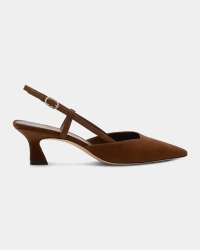 Stuart Weitzman 50mm Vinnie Suede Slingback Pumps In Brown