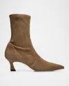 Stuart Weitzman 50mm Vinnie Suede Stretch Booties In Brown