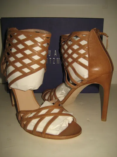 Pre-owned Stuart Weitzman $535  Cajun Woven Brown Leather Sandal Us 9.5 High Heel Shoes