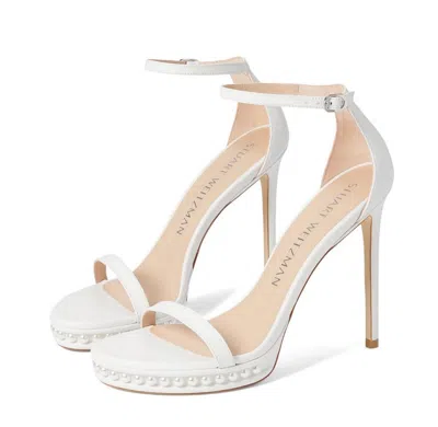Pre-owned Stuart Weitzman $550 Nudistdisco Pearl Bridal Leather Heeled Sandals White Us 8