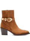 Stuart Weitzman 60mm Maven Buckle-strap Suede Boots In Brown