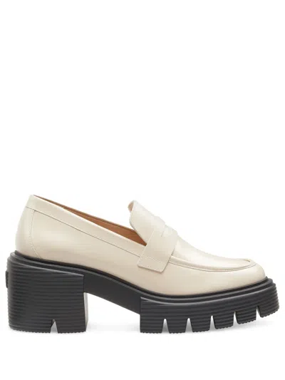 Stuart Weitzman Beige Leather Moccasin Rubber Sole In White