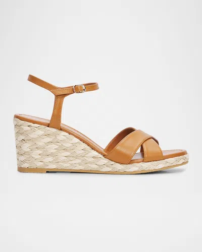 Stuart Weitzman 65mm Dayna Leather Crisscross Espadrille Sandals In Brown