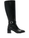 Stuart Weitzman Esme Leather Buckle Knee Boots In Black