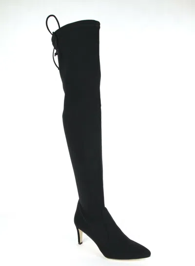 Pre-owned Stuart Weitzman $725  Black Stretch Fabric Janille Lycra Over The Knee Boot