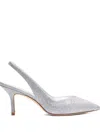 Stuart Weitzman Glitter Mid Heel Pointed Toe Pumps In Silver