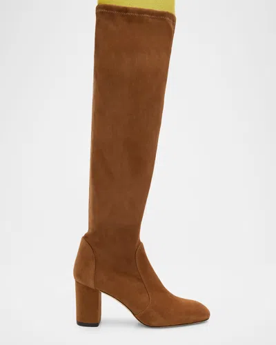 Stuart Weitzman 75mm Lucie Stretch Suede Knee-high Boots In Brown