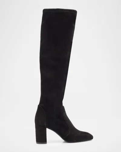 Stuart Weitzman 75mm Lucie Stretch Suede Knee-high Boots In Black