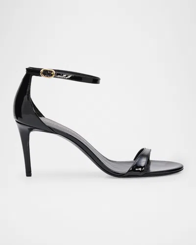 Stuart Weitzman 75mm Nudist Ii Patent Leather Sandals In Black
