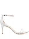 Stuart Weitzman Nudist Leather Ankle-strap Sandals In White