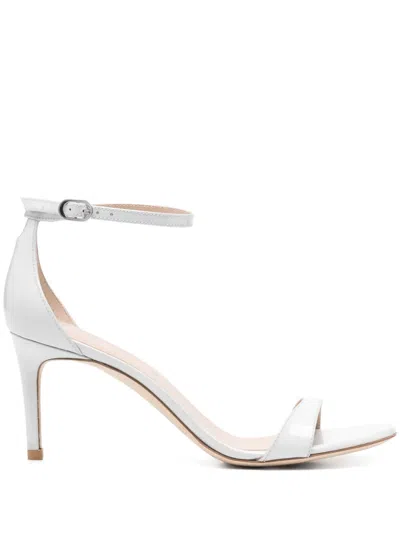 Stuart Weitzman Nudist Leather Ankle-strap Sandals In White