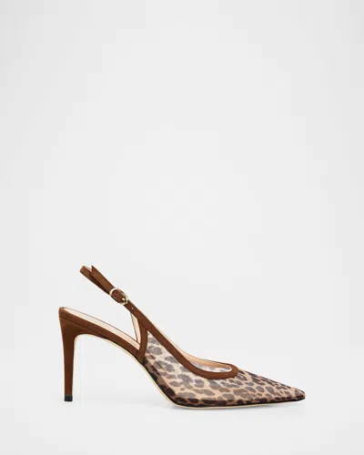 Stuart Weitzman 75mm Power Animal-print Mesh Slingback Pumps In Brown