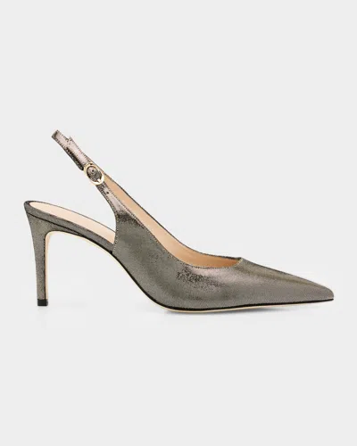 Stuart Weitzman 75mm Stuart Power Leather Noir Slingback Pumps In Silver
