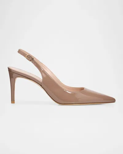 Stuart Weitzman 75mm Stuart Power Patent Leather Slingback Pumps In Neutral