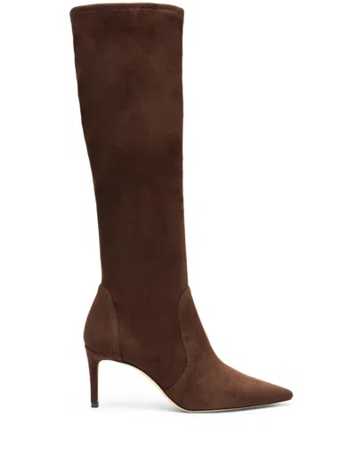 Stuart Weitzman 75mm Suede Pointed-toe Knee-high Boots In Brown