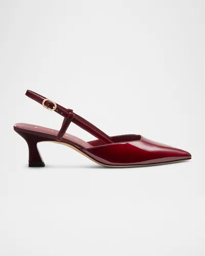 Stuart Weitzman 75mm Vinnie Patent Leather Kitten Slingback Pumps In Burgundy