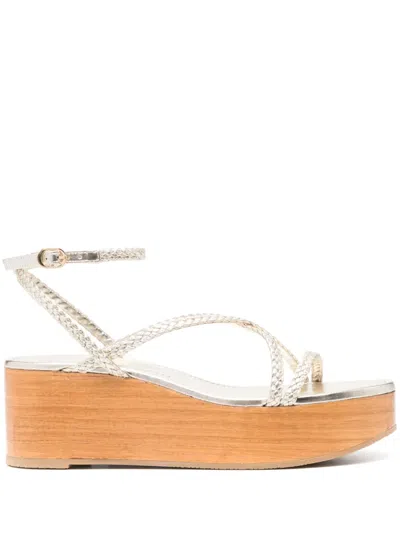 Stuart Weitzman Wovette Wedge In Light Gold & Sand
